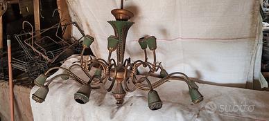 Lampadario Vintage Anni '50/'60 in Ottone e Verde