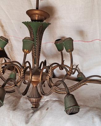 Lampadario Vintage Anni '50/'60 in Ottone e Verde
