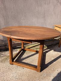 antico tavolo da osteria rotondo in noce 