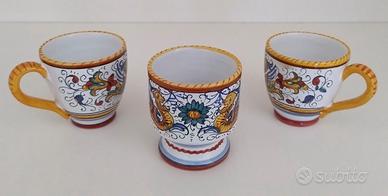 Ceramica Deruta Lotto 2 bicchieri manico 1 coppa