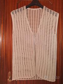 Cardigan smanicato Gilet lungo in maglia traforata
