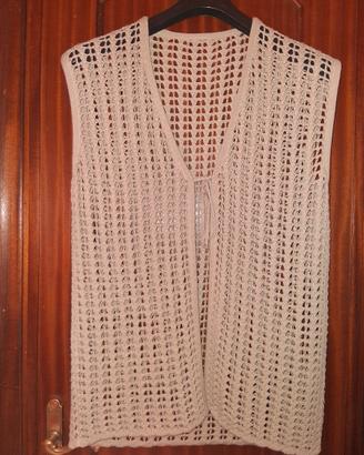 Cardigan smanicato Gilet lungo in maglia traforata