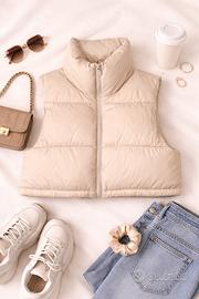 Smanicato crop puffer gilet color panna ZARA