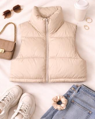 Smanicato crop puffer gilet color panna ZARA