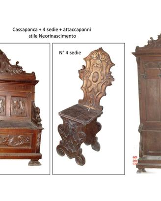 Cassapanca + 4 sedie - Neorinascimento