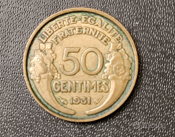 Moneta 50 centesimi Francia 1931