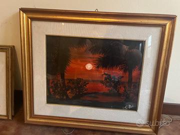 Quadro Vintage Tramonto Firmato, con Cornice