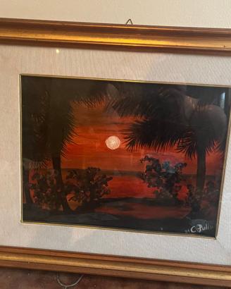 Quadro Vintage Tramonto Firmato, con Cornice