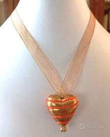2 collane vetro Murano cuore con organza