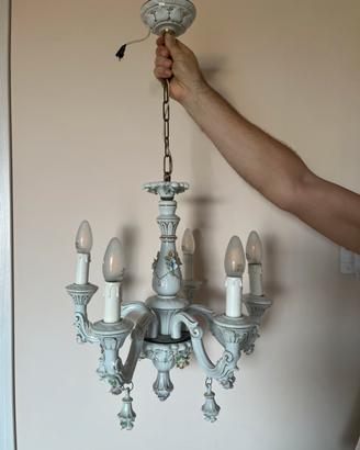 Lampadario vintage in ceramica di Capodimonte