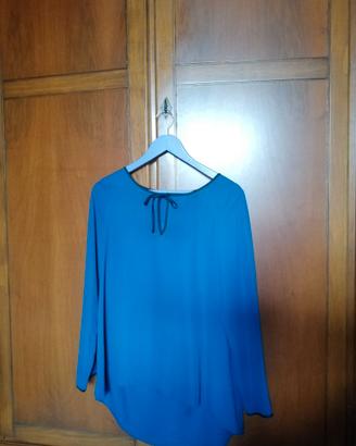 Camicia blu petrolio con profili raso nero