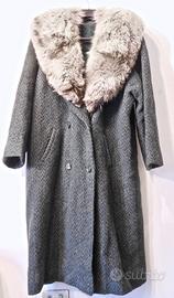 Cappotto lana verde collare pelliccia Vintage '70
