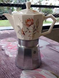 Caffettiera Moka Vintage Alpu  Porcellana e Allumi