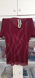 Maglia Donna Elegante Bordeaux Byaless con Ricami