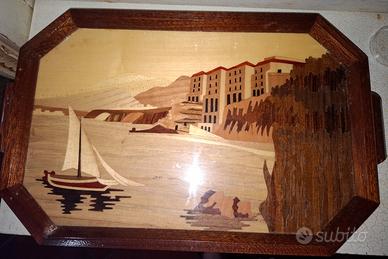 Vassoio vintage sorrentino di legno