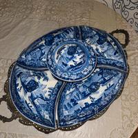 Antica Antipastiera inglese ceramica blu +Vassoio