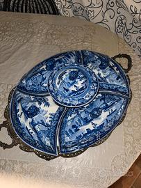 Antica Antipastiera inglese ceramica blu +Vassoio