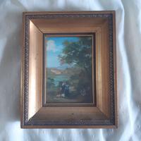 Quadro vintage con paesaggio lago persone a piedi