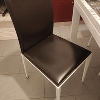 4 Sedie Ecopelle Marrone e Ferro Bianco