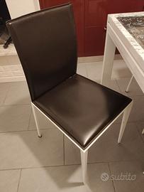 4 Sedie Ecopelle Marrone e Ferro Bianco