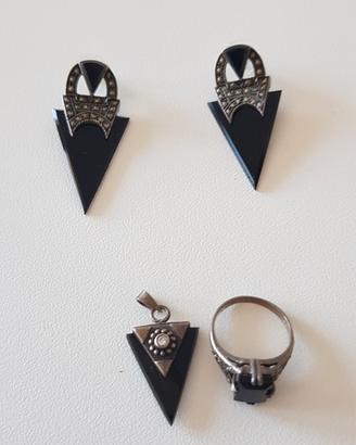 Completo in argento e onice nero