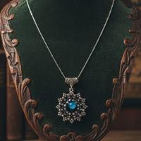 Collana Lunga Rodiata Ciondolo Handmade Agata blu