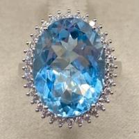 ANELLO ORO 18kt. DIAMANTI E TOPAZIO AZZURRO