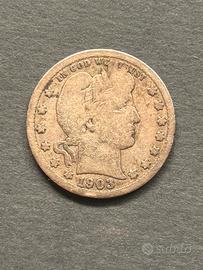 Moneta Antica d’Argento 900 Quarter Dollar 1903