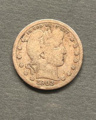 Moneta Antica d’Argento 900 Quarter Dollar 1903