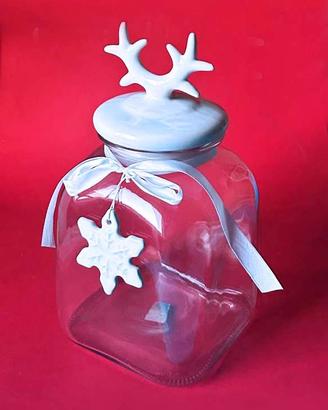 Biscottiera di Natale vetro/porcellana cm. 15 x 30