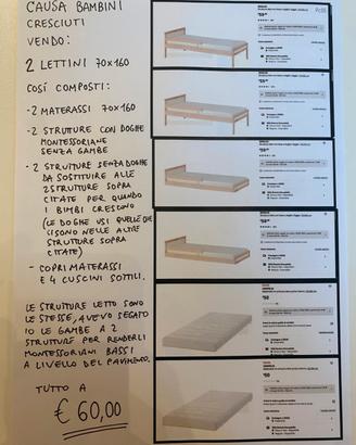2 lettini bimbi con materassi 70x160
