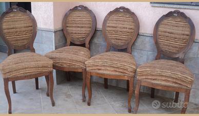 Sedie set di 4 in noce luigi filippo a medaglion