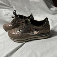 Hogan platform camoscio e paillettes marrone 37,5