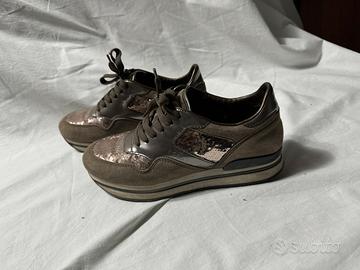 Hogan platform camoscio e paillettes marrone 37,5