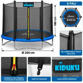 KIDUKU Rete Sicurezza Trampolino Ø244 cm – 6 Pali