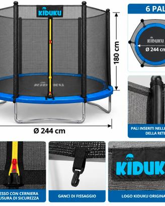 KIDUKU Rete Sicurezza Trampolino Ø244 cm – 6 Pali