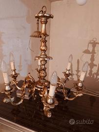 Lampadario classico in ottone dorato stile Rococò