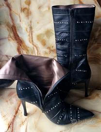 Stivali a spillo D&V®vera pelle con cristalli