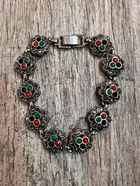 Bracciale floreale in metallo con pietre colorate