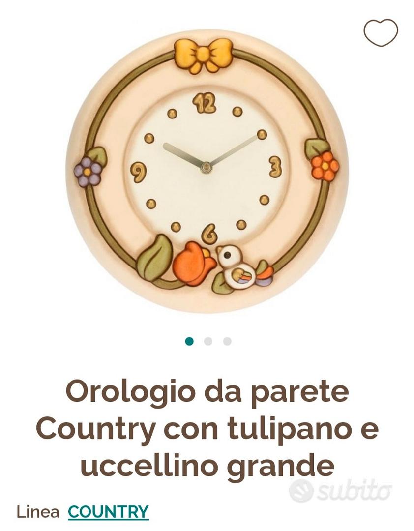 Orologio da parete Country con tulipano e uccellino grande