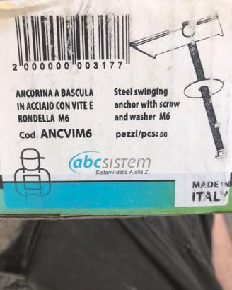 cartongesso Ancorina a bascula in acciaio vite M6