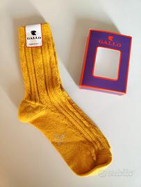 Calze donna Gallo lana trecce giallo senape