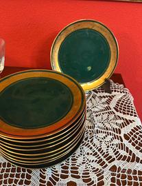 Set 10 piatti vintage verde smeraldo e oro