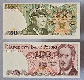 Lotto banconote Polonia 50 e 100 Zlotych 1988 FDS 