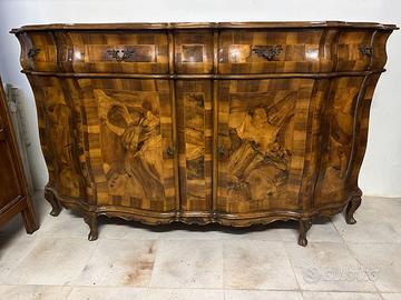 CREDENZA SERVANTE BOMBATA IN RADICA DI NOCE
