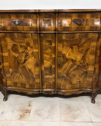 CREDENZA SERVANTE BOMBATA IN RADICA DI NOCE