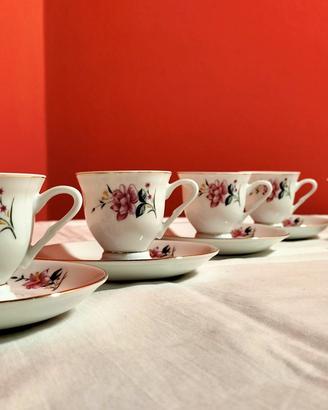 caffè in porcellana con 9 piattini (floreali)