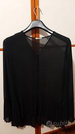 Camicia con bordi plissettati nero-trasparente