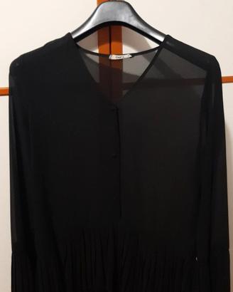 Camicia con bordi plissettati nero-trasparente