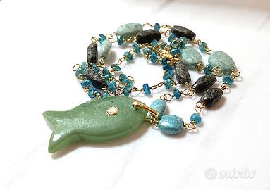 Collana: Argento 925, Avventurina, Apatite, Pietre